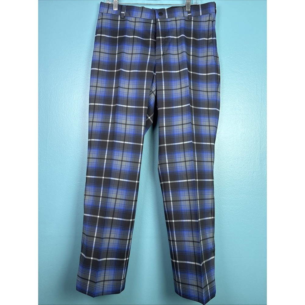 NIKE GOLF Tour Performance Pants Mens 34 X 30 Dri-Fit Blue Plaid Old Money